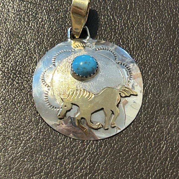 Native American Silver and Gold Horse Pendant with Turquoise Accent - Picture 7 of 7